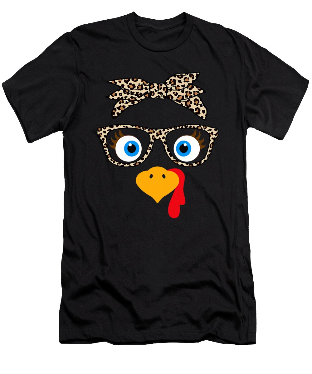 2 Leopard Print Thanksgiving Turkey Face Glasses Studi Alex T-Shirt