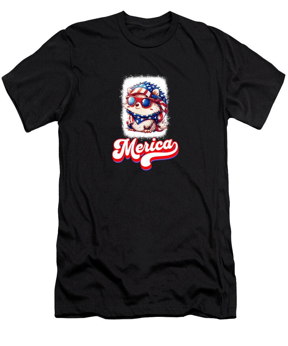 4th of July Patriotic Hedgehog Merica Luke Moore T-Shirt