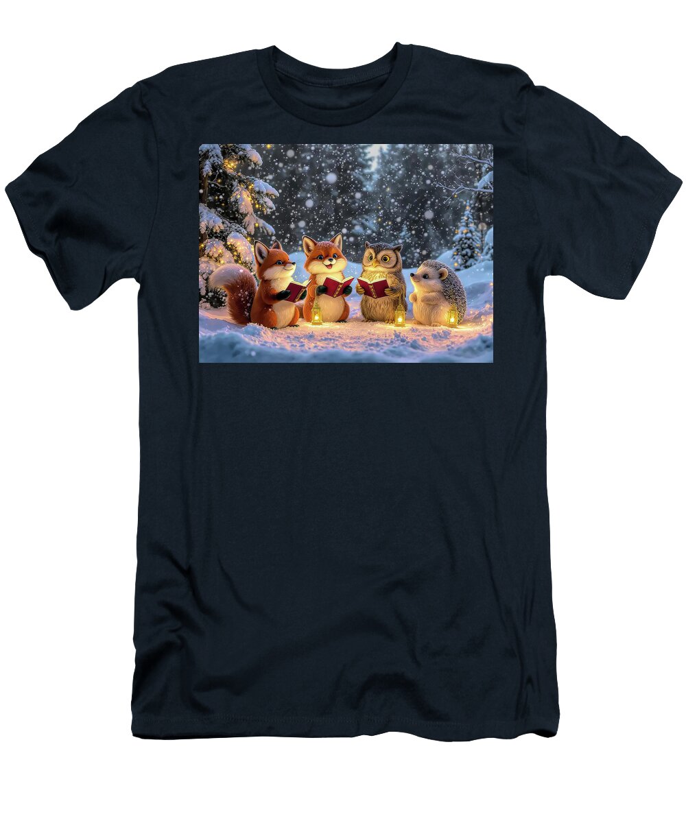 Carol Singing Woodland Animals Cute Christmas Forest Choir Charlesy T-Shirt