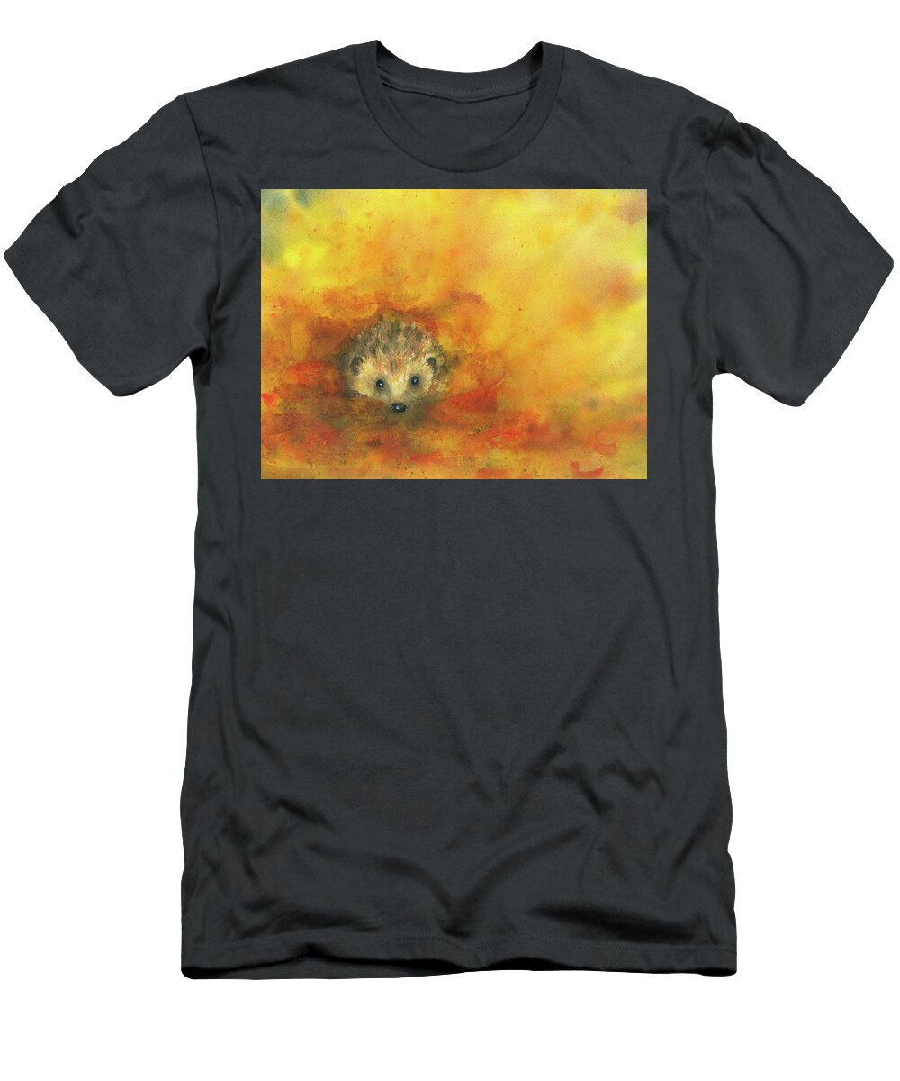 Hedgehog in Autumn Leaves Karen Kaspar T-Shirt