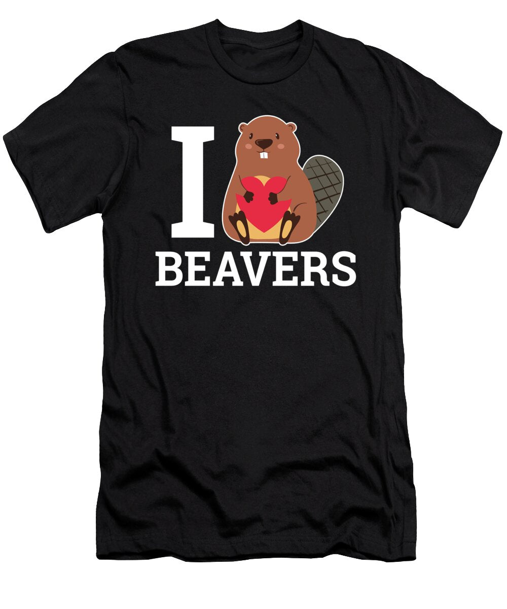 I Love Beaver Rodent Heart Moon T-Shirt