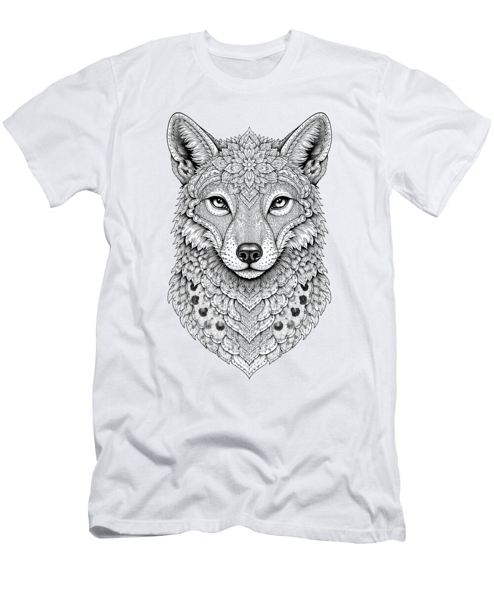 Intricate Coyote Head Design Svetozar Sekulic T-Shirt